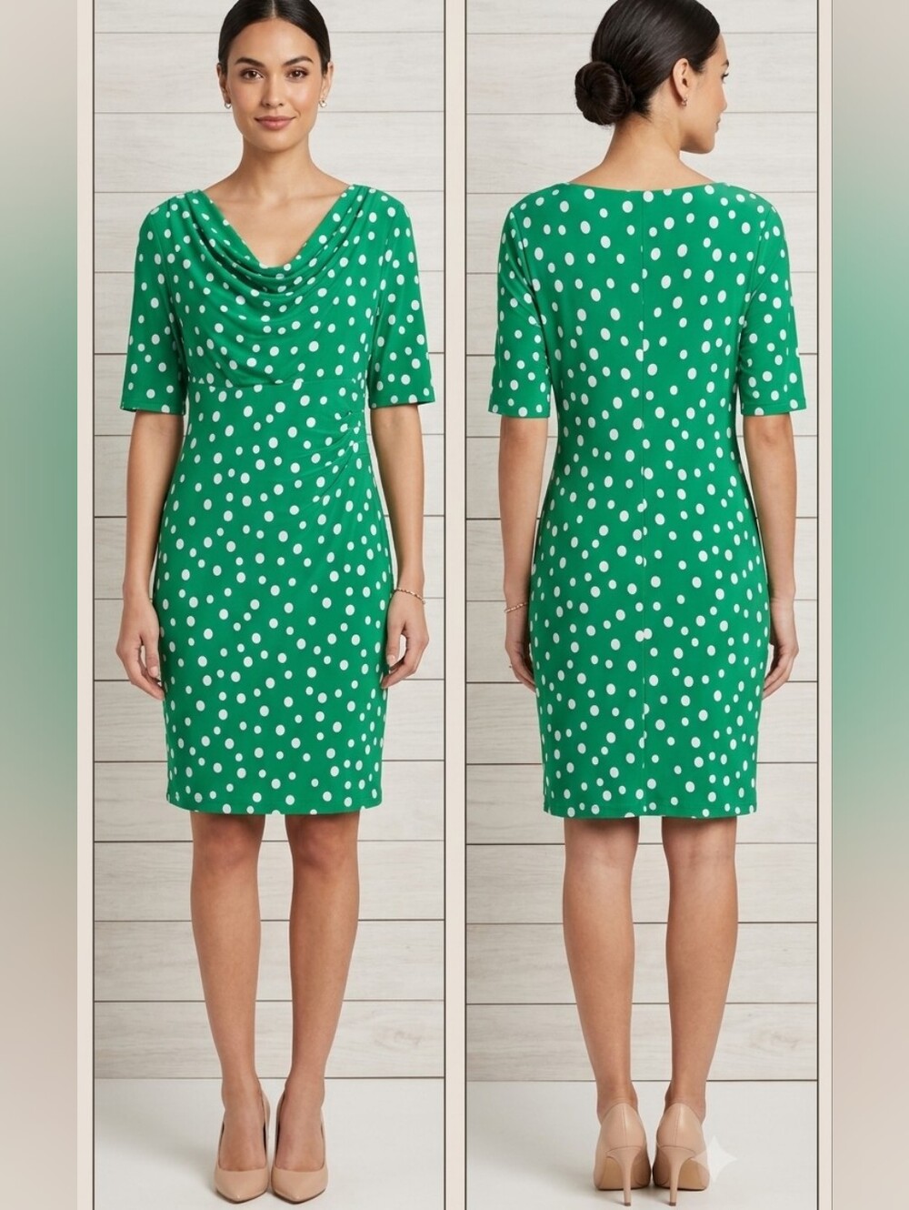 Connected Women's Polka-Dot Drape-Neck Sheath Dress Size 10